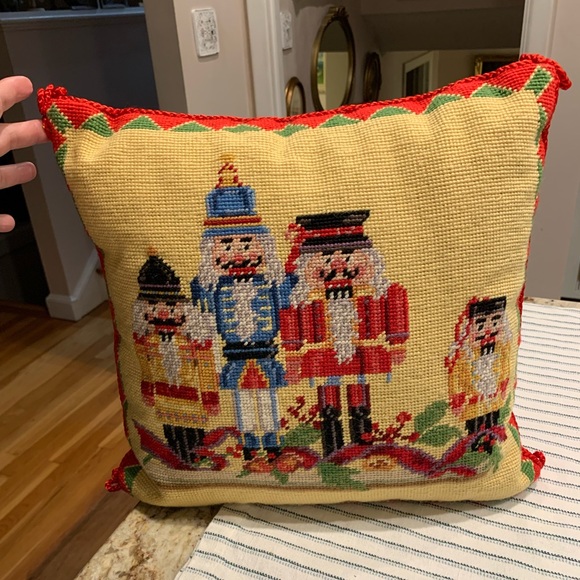 Vintage Nutcracker Needlepoint Christmas Decorative Pillow